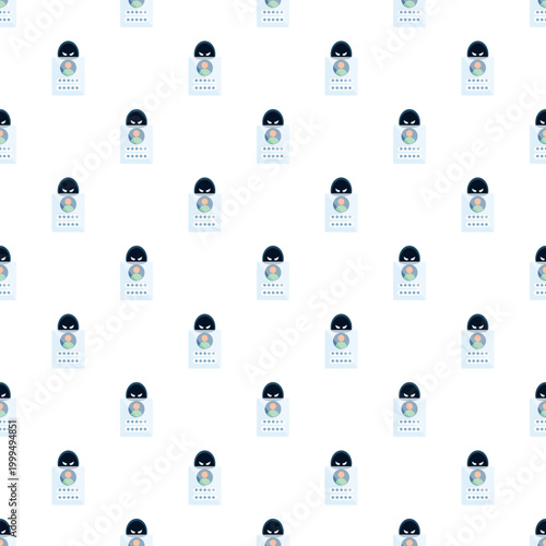 Hacker icons representing data privacy breach and cyber identity theft seamless pattern
