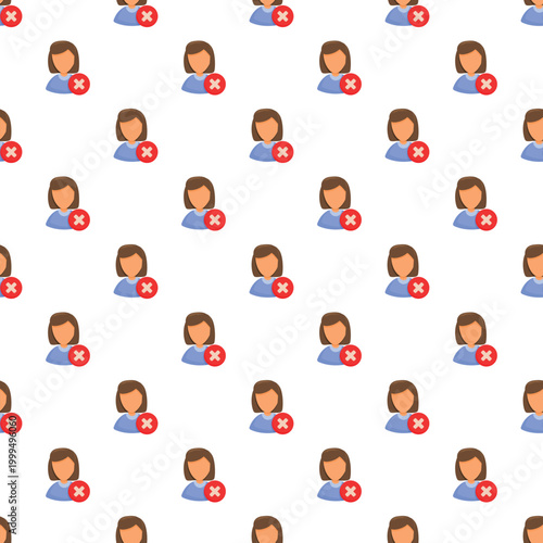 Repeating female user icon with a red cross mark, symbolizing account cancellation