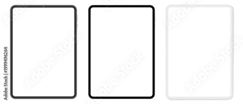 Modern Tablet Mockup With Blank Screen in Realistic, White Clay and Flat Vector Style on Transparent Background. Vector illustration