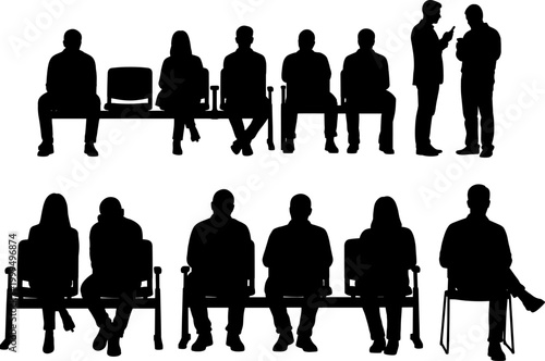 Group of people in a waiting room area silhouettes