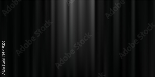 Black velvet curtain background. Closed curtains backdrop for theater stage, cinema, silent movie screen. Noir horror drapery wallpaper for award, show, performance. Vector old Hollywood scene concept