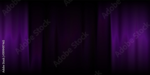 Royal purple velvet curtains background. Closed curtain backdrop for theater stage or cinema, circus. Vector textile room scene screen. Violet fabric drapery wallpaper for award, show, performance