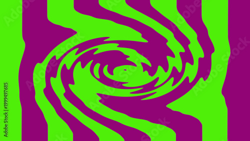 Abstract optical illusion with swirling green purple wavy lines forming dynamic spiral vortex motion depth psychedelic pattern