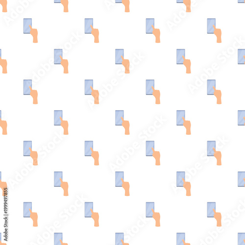 Hand tapping on a mobile phone screen creating a seamless digital pattern