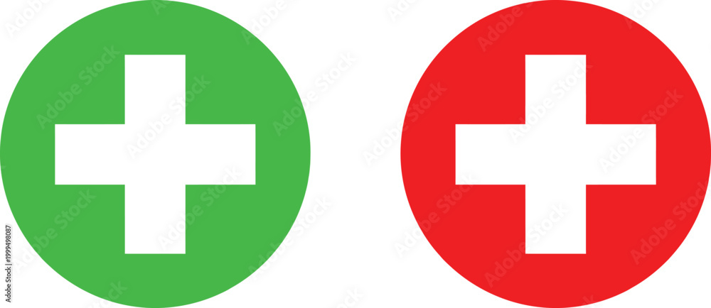 Fototapeta premium Green and red plus icons Vector