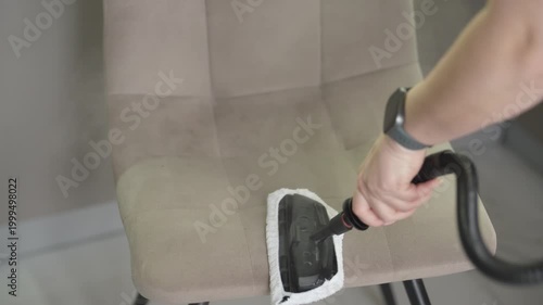 Service cleaning dirty chairs with special tool, operation of the steam generator