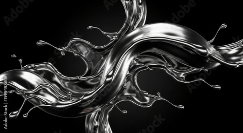 Silver liquid splashing on black background