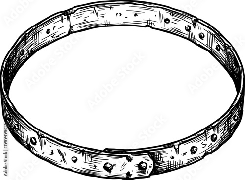 Rustic metal barrel hoop for securing wooden staves sketch