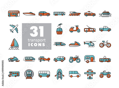Transportation vector flat icon set isolated