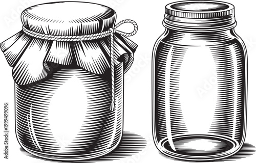 Vintage glass jars, mason jars, illustration