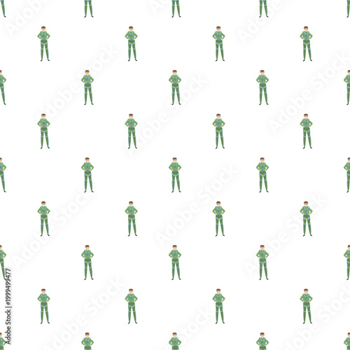 Soldiers in green uniforms create a repeating, flat design representing military life
