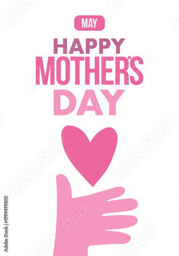 Happy Mother's Day. Pink Heart and pink background. Motherhood. International holiday. Celebration poster. Greeting card. Social media design. Vector illustration