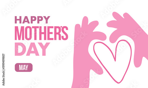 Happy Mother's Day. Pink Heart and pink background. Motherhood. International holiday. Celebration poster. Greeting card. Social media design. Vector illustration