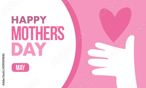 Happy Mother's Day. Pink Heart and pink background. Motherhood. International holiday. Celebration poster. Greeting card. Social media design. Vector illustration