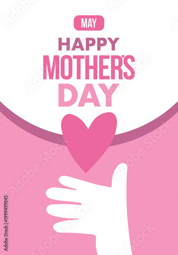 Happy Mother's Day. Pink Heart and pink background. Motherhood. International holiday. Celebration poster. Greeting card. Social media design. Vector illustration
