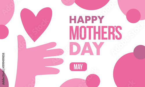 Happy Mother's Day. Pink Heart and pink background. Motherhood. International holiday. Celebration poster. Greeting card. Social media design. Vector illustration