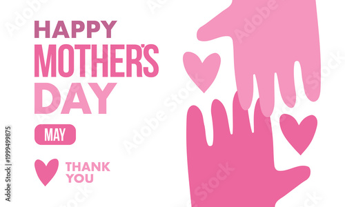 Happy Mother's Day. Pink Heart and pink background. Motherhood. International holiday. Celebration poster. Greeting card. Social media design. Vector illustration