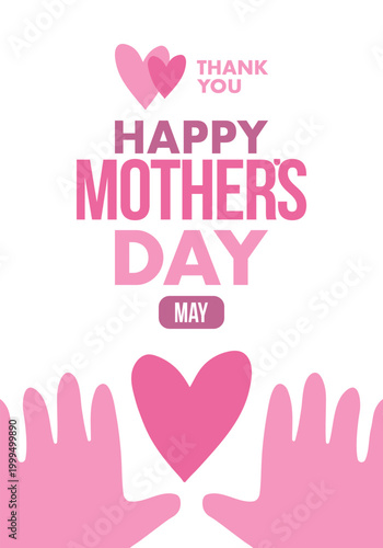 Happy Mother's Day. Pink Heart and pink background. Motherhood. International holiday. Celebration poster. Greeting card. Social media design. Vector illustration