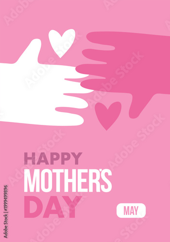 Happy Mother's Day. Pink Heart and pink background. Motherhood. International holiday. Celebration poster. Greeting card. Social media design. Vector illustration