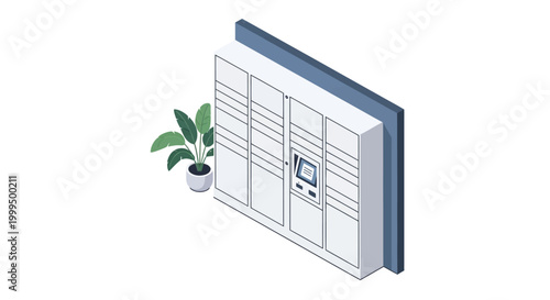 Isometric Smart Parcel Locker System for Automated Delivery and E-commerce Pickup