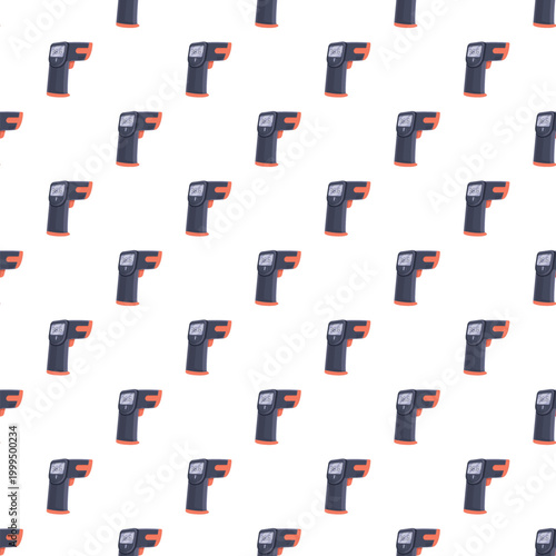 Infrared digital thermometer guns creating a repeating seamless pattern on a white background