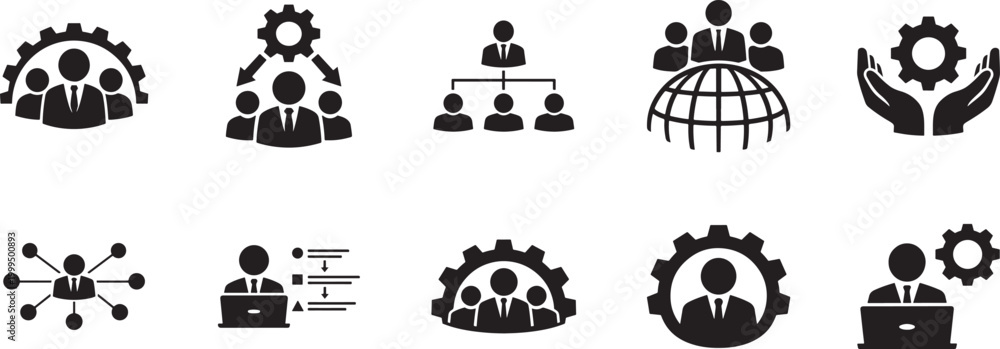 Obraz premium Management gear setting icon set vector eps file workflow control business system engineering illustration pack