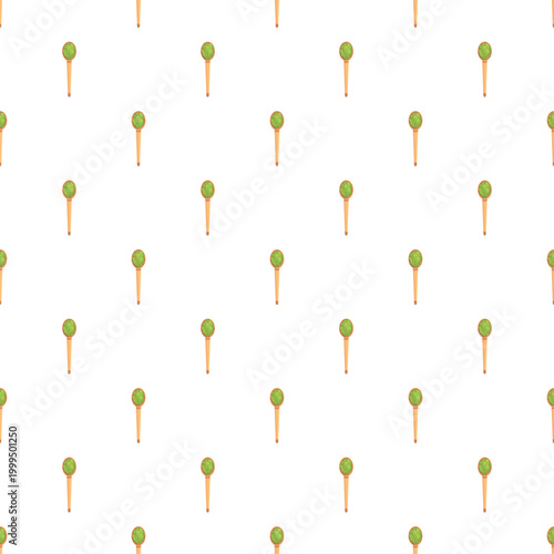 Matcha powder scoops forming a repeating seamless pattern on a white background