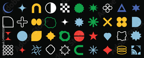Collection of various colorful geometric shapes and symbols