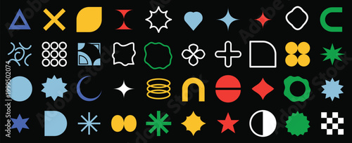 Collection of various colorful geometric shapes and symbols
