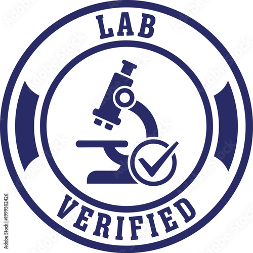 Lab Verified Seal Badge with Microscope Icon for Scientific Certification and Quality Assurance