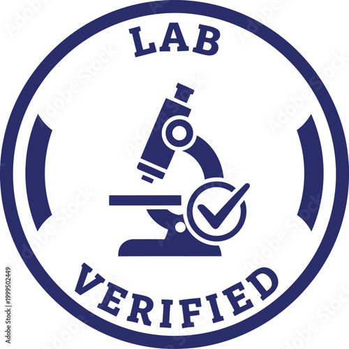 Lab Verified Seal Badge with Microscope Icon for Scientific Certification and Quality Assurance