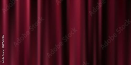 Red velvet curtain background. Closed curtains wallpaper for theater stage or cinema, circus. Red fabric drapery backdrop for award, show, performance. Velvet textile room scene banner concept. Vector