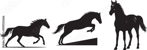 Set of horse silhouette vector illustration collection of running wild horses