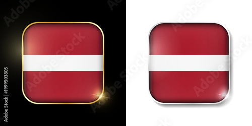 Free Download Latvia flag shiny golden and silver icons isolated on black and white. Vector 3D square rounded illuminated buttons with shadow. Use for bets, tournament, sport games - GFXLoad