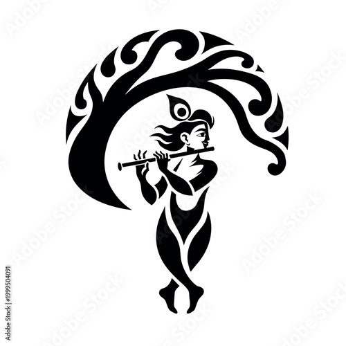 Lord Krishna Flute Playing Divine Silhouette Illustration