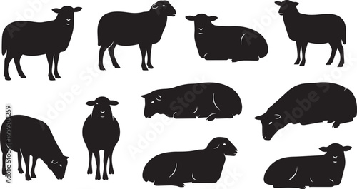 Farm and wild animals silhouettes vector collection of farm livestock cattle horse pig sheep goat bison icons