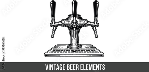 Vintage Beer Tap and Brewing Elements - Retro Beer Tap, Draft Beer Dispenser, and Bar Tools