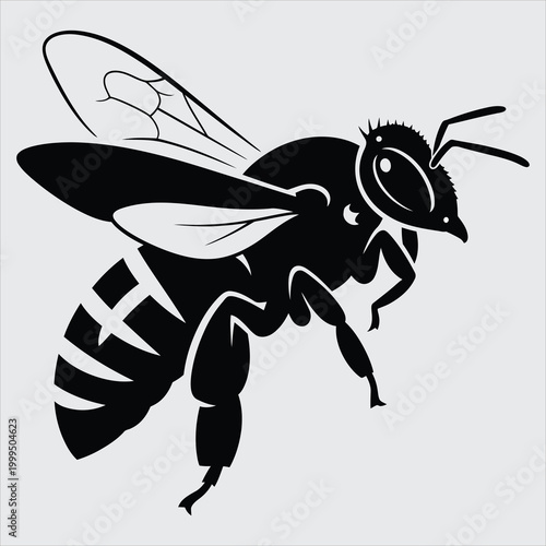 Black bee silhouette against a light background for agricultural or nature themes Vector