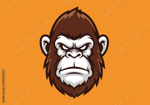 Angry gorilla mascot head illustration on orange background
