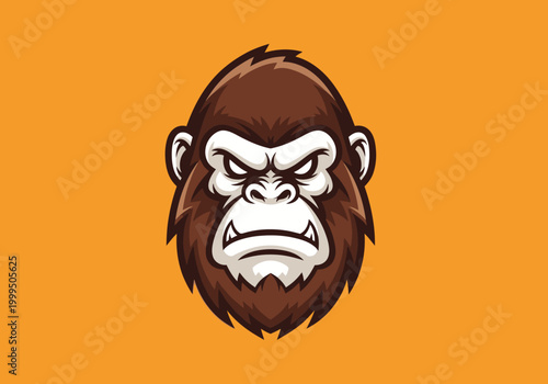 Angry gorilla head mascot logo on orange background
