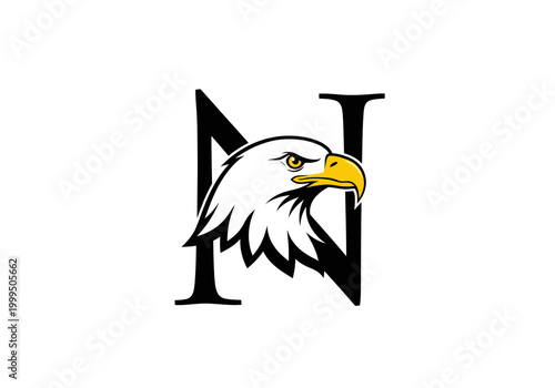 Bald eagle head mascot logo integrated with letter N