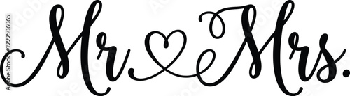 Schilderij op canvas Mr and Mrs typography art with heart icon for wedding invitations and romantic d