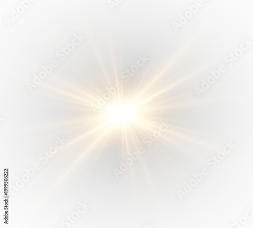 Star and light stream burst in a flash of glowing sparkles. Sunrise glow spreads across a luminous horizon.