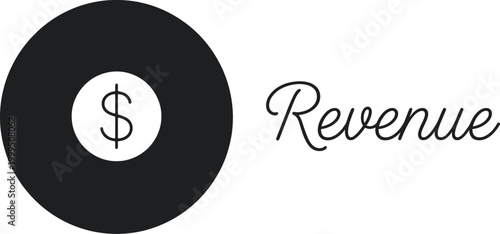 Black and white revenue icon with dollar sign for finance and business use