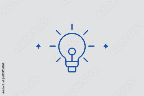 Glowing lightbulb line icon for creative brainstorming and developing innovative marketing concepts. Inspiring vector illustration for copywriting services and design thinking workshop materials.