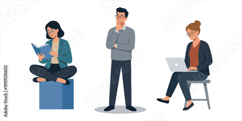 A professional group of business people in suits working together in an office with laptops and technology to achieve success while a handsome manager and woman smile during a job communication