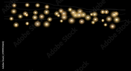 Bilde på lerret Glowing string lights forming a stylized word against a stark black background for visual impact