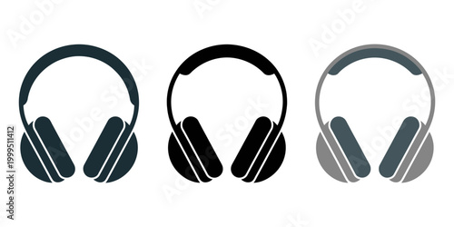 Headphones, vector icons, black, gray, blue, audio equipment, sound accessories