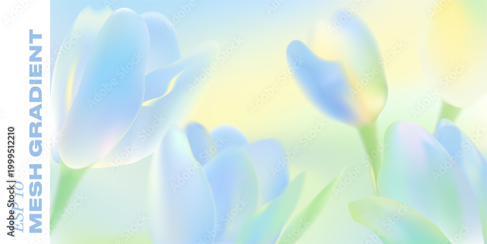 Naklejka premium Gentle spring background features blooming tulip petals in pastel gradient. Fresh floral design with soft bokeh effect perfect for romantic Easter greeting cards and banners