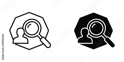 Magnifying glass icon with person silhouette for search or investigation